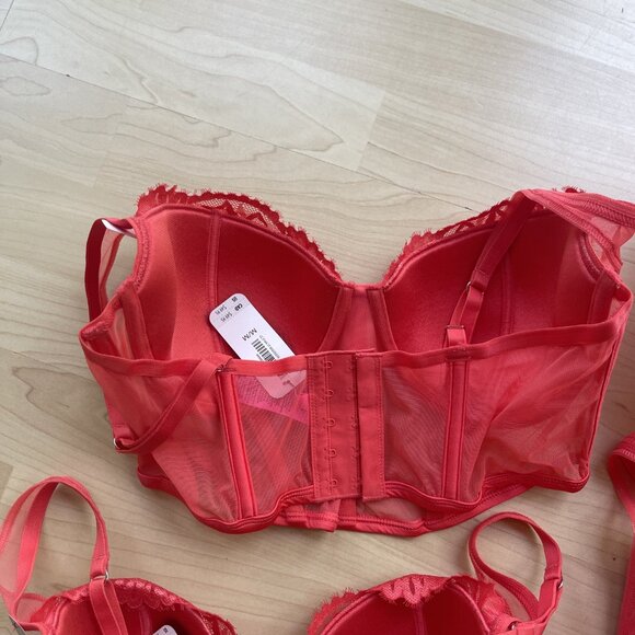 NWT La Senza Corset lace Bustier Sexy Padded Lined Bra Cayenne Red All Sz S-XL+ - Picture 15 of 16